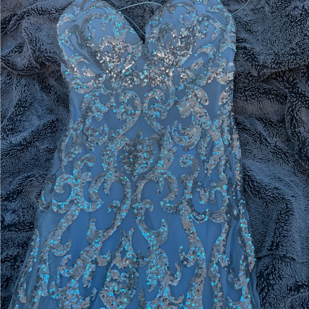 Blue Sequin Prom Dress